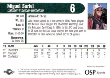 1998 OSP Sports Hudson Valley Renegades #NNO Miguel Suriel Back