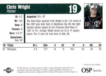 1998 OSP Sports Hudson Valley Renegades #NNO Chris Wright Back