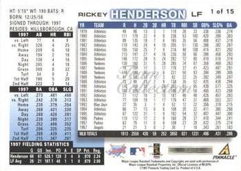 1998 Score Anaheim Angels #1 Rickey Henderson Back