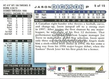 1998 Score Anaheim Angels #5 Jason Dickson Back