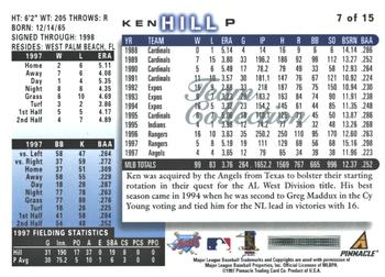 1998 Score Anaheim Angels #7 Ken Hill Back