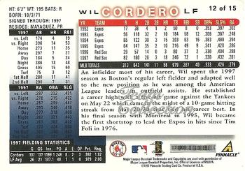 1998 Score Boston Red Sox #12 Wil Cordero Back