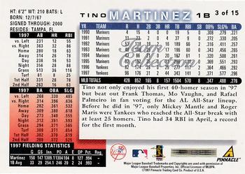 1998 Score New York Yankees #3 Tino Martinez Back