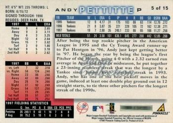1998 Score New York Yankees #5 Andy Pettitte Back