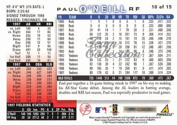 1998 Score New York Yankees #10 Paul O'Neill Back
