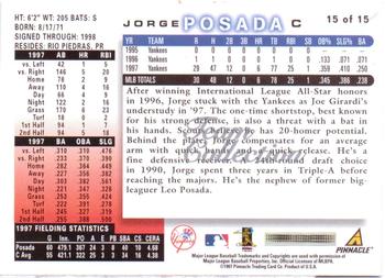 1998 Score New York Yankees #15 Jorge Posada Back