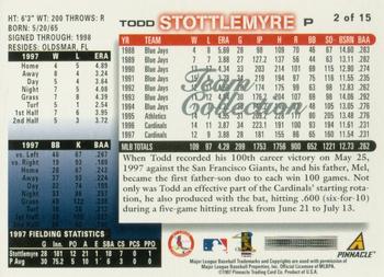 1998 Score St. Louis Cardinals #2 Todd Stottlemyre Back