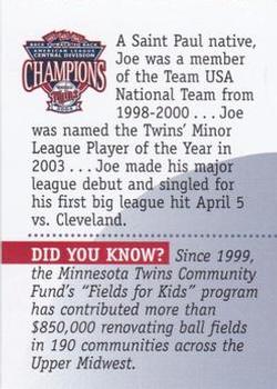 2005 Minnesota Twins A Ballpark for Minnesota #NNO Joe Mauer Back