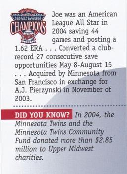 2005 Minnesota Twins A Ballpark for Minnesota #NNO Joe Nathan Back