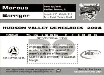 2004 Grandstand Hudson Valley Renegades #NNO Marcus Barriger Back