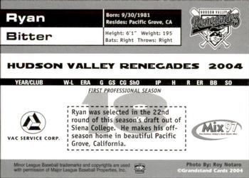 2004 Grandstand Hudson Valley Renegades #NNO Ryan Bitter Back