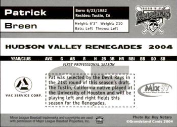 2004 Grandstand Hudson Valley Renegades #NNO Patrick Breen Back