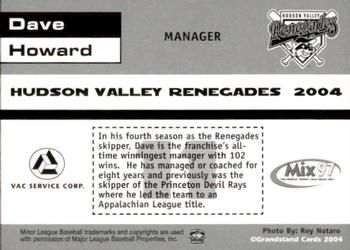 2004 Grandstand Hudson Valley Renegades #NNO Dave Howard Back