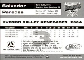 2004 Grandstand Hudson Valley Renegades #NNO Salvador Paredes Back