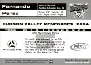 2004 Grandstand Hudson Valley Renegades #NNO Fernando Perez Back