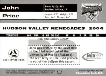 2004 Grandstand Hudson Valley Renegades #NNO John Price Back
