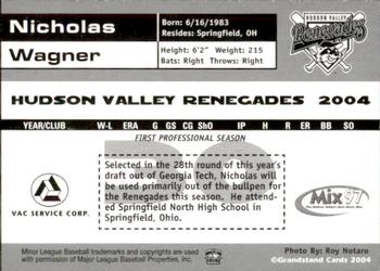 2004 Grandstand Hudson Valley Renegades #NNO Nicholas Wagner Back
