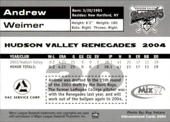 2004 Grandstand Hudson Valley Renegades #NNO Andrew Weimer Back
