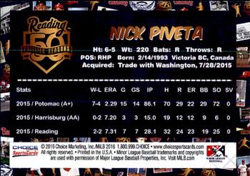 2016 Choice Reading Fightin Phils Prospects #NNO Nick Pivetta Back