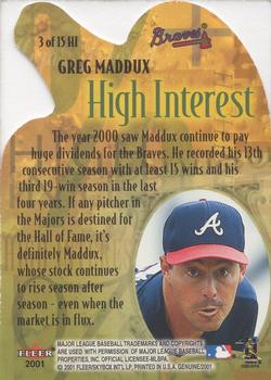 2001 Fleer Genuine - High Interest #3HI Greg Maddux  Back