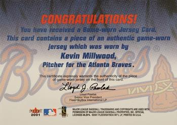 2001 Fleer Genuine - Material Issue #NNO Kevin Millwood  Back