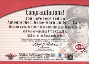 2001 Fleer Genuine - Names of the Game Autographs #NNO Tom Seaver Back