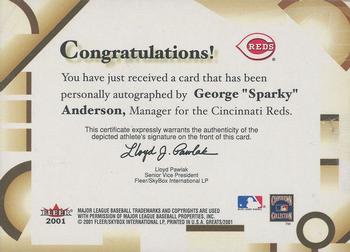 2001 Fleer Greats of the Game - Autographs #NNO Sparky Anderson Back