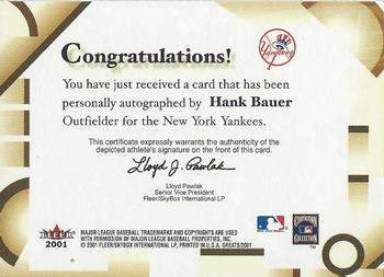 2001 Fleer Greats of the Game - Autographs #NNO Hank Bauer Back