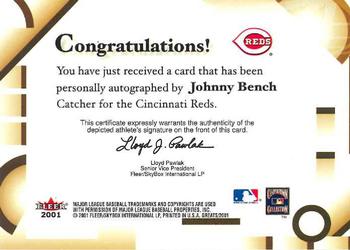 2001 Fleer Greats of the Game - Autographs #NNO Johnny Bench Back