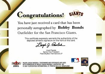 2001 Fleer Greats of the Game - Autographs #NNO Bobby Bonds Back