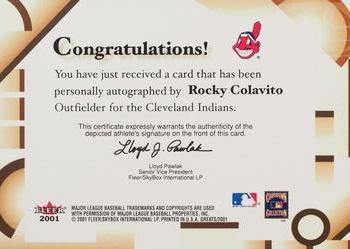 2001 Fleer Greats of the Game - Autographs #NNO Rocky Colavito Back