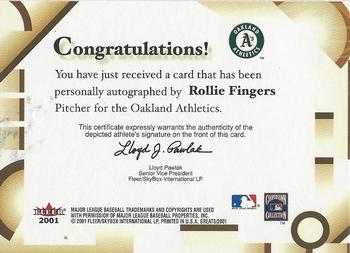 2001 Fleer Greats of the Game - Autographs #NNO Rollie Fingers Back