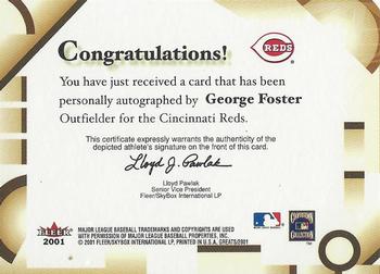 2001 Fleer Greats of the Game - Autographs #NNO George Foster Back