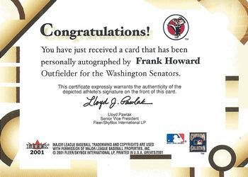 2001 Fleer Greats of the Game - Autographs #NNO Frank Howard Back