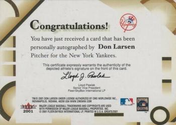 2001 Fleer Greats of the Game - Autographs #NNO Don Larsen Back