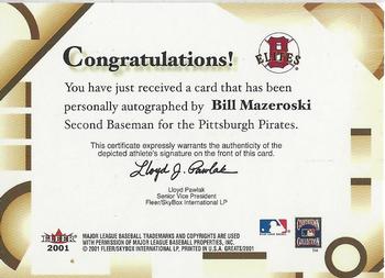 2001 Fleer Greats of the Game - Autographs #NNO Bill Mazeroski Back