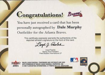 2001 Fleer Greats of the Game - Autographs #NNO Dale Murphy Back