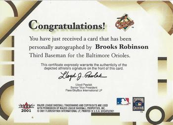 2001 Fleer Greats of the Game - Autographs #NNO Brooks Robinson Back