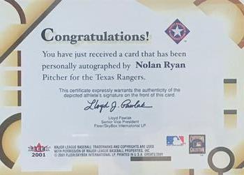 2001 Fleer Greats of the Game - Autographs #NNO Nolan Ryan Back