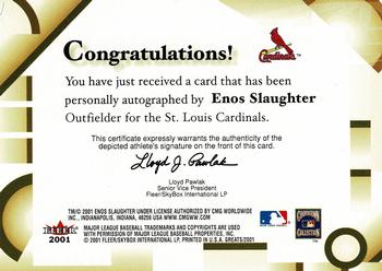 2001 Fleer Greats of the Game - Autographs #NNO Enos Slaughter Back