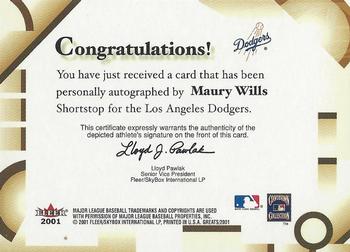 2001 Fleer Greats of the Game - Autographs #NNO Maury Wills Back