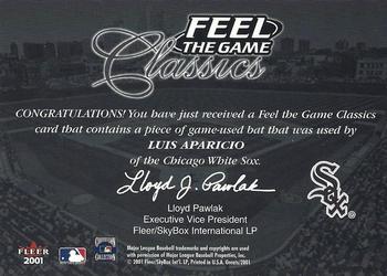 2001 Fleer Greats of the Game - Feel the Game Classics #NNO Luis Aparicio Back
