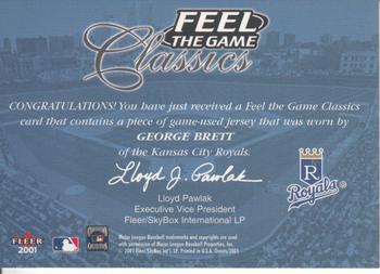 2001 Fleer Greats of the Game - Feel the Game Classics #NNO George Brett Back