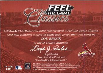 2001 Fleer Greats of the Game - Feel the Game Classics #NNO Lou Brock Back