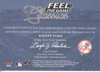 2001 Fleer Greats of the Game - Feel the Game Classics #NNO Whitey Ford Back