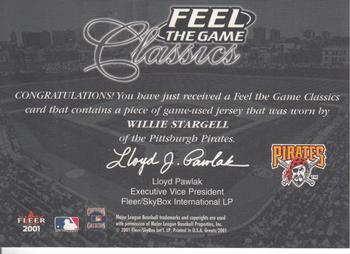 2001 Fleer Greats of the Game - Feel the Game Classics #NNO Willie Stargell Back