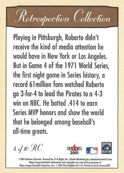 2001 Fleer Greats of the Game - Retrospection Collection #4 RC Roberto Clemente Back