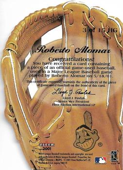 2001 Fleer Legacy - Hot Gloves #3HG Roberto Alomar  Back