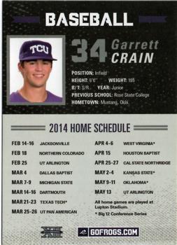 2014 TCU Horned Frogs Schedule Cards #NNO Garrett Crain Back