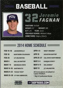 2014 TCU Horned Frogs Schedule Cards #NNO Jeremie Fagnan Back